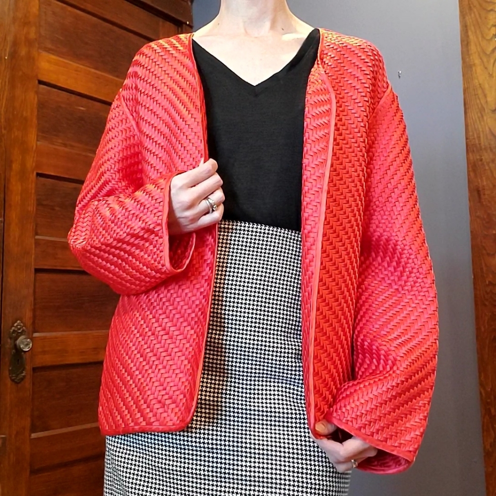 Vintage silk woven kimono style jacket red women's size extra large